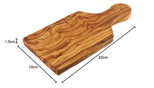 Cleminson 22 x 10 cm Olive Wood Small Board for Cocktail Bar Herbs Garlic Fruit Chopping & Serving Including Handle