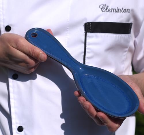 Cleminson Spanish Ceramic Kitchen Spoon Rest – Hand-Dipped and Pastel Style Utensil Holder | 27 cm, Dishwasher Safe, for Tongs, Wooden Spoons, Spatulas | Tea Bag Holder (Blue Pastel)