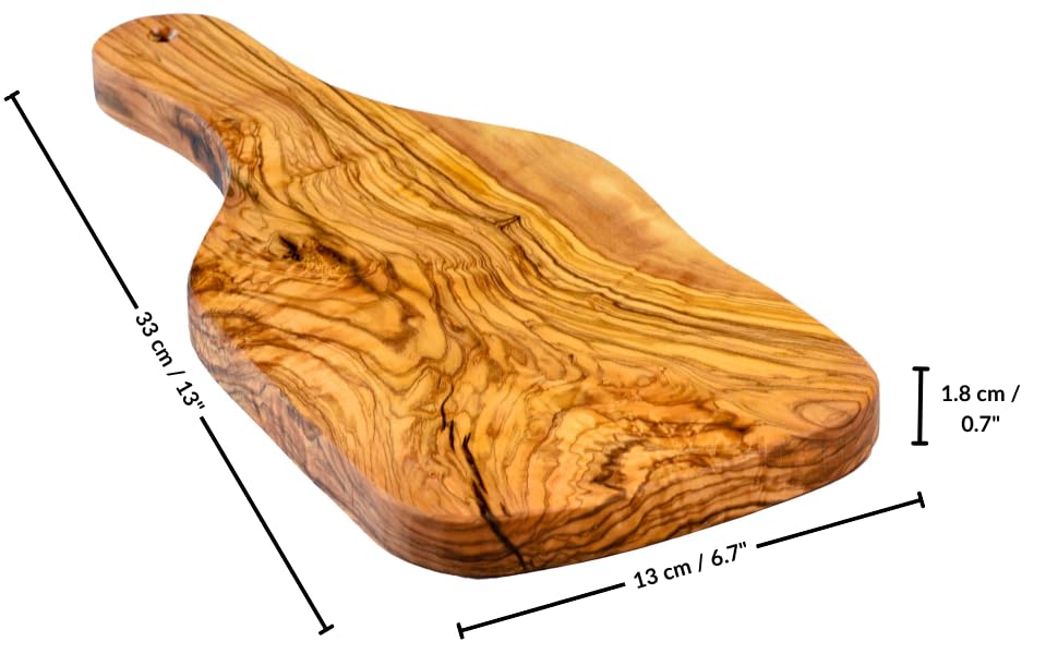 Cleminson Olive Wood Chopping, Serving and Charcuterie Board Including Carved Handle (33 x 17 cm)