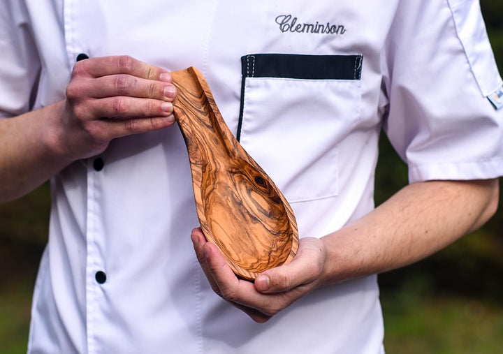 Cleminson Olive Wood Kitchen Spoon Rest, Hand-Carved, 23 x 9 cm, Made in Tunisia