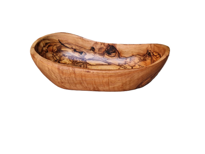 Cleminson Hand-Carved Olive Wood Oval Fruit Bowl - Rustic & Unique Design, Natural Grain