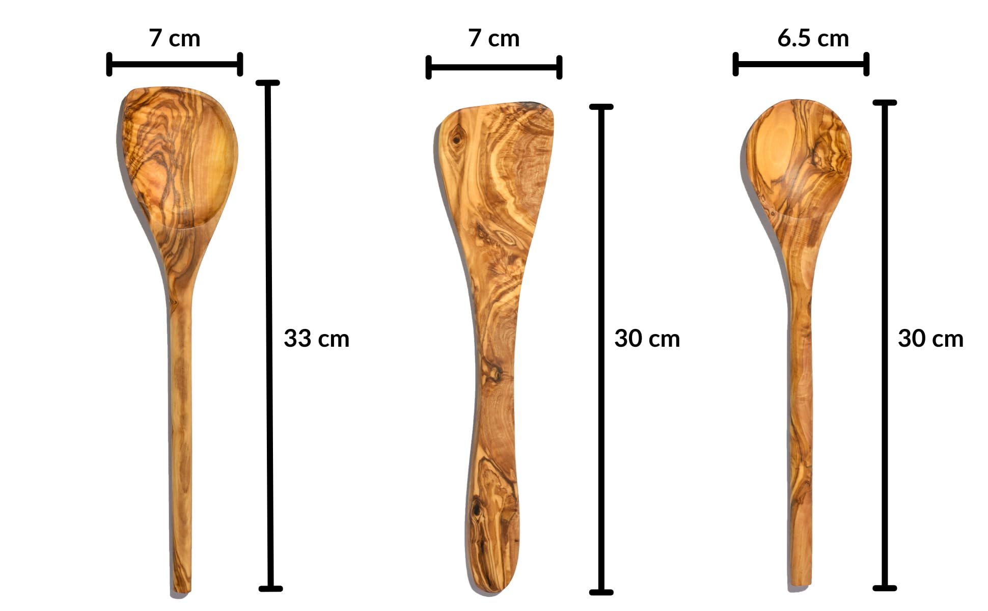 Cleminson Handcrafted Olive Wood Utensils – Wooden Spatula, Spoon & Sauce Spoon with Corner or 3-Piece Set (3-Piece Set)
