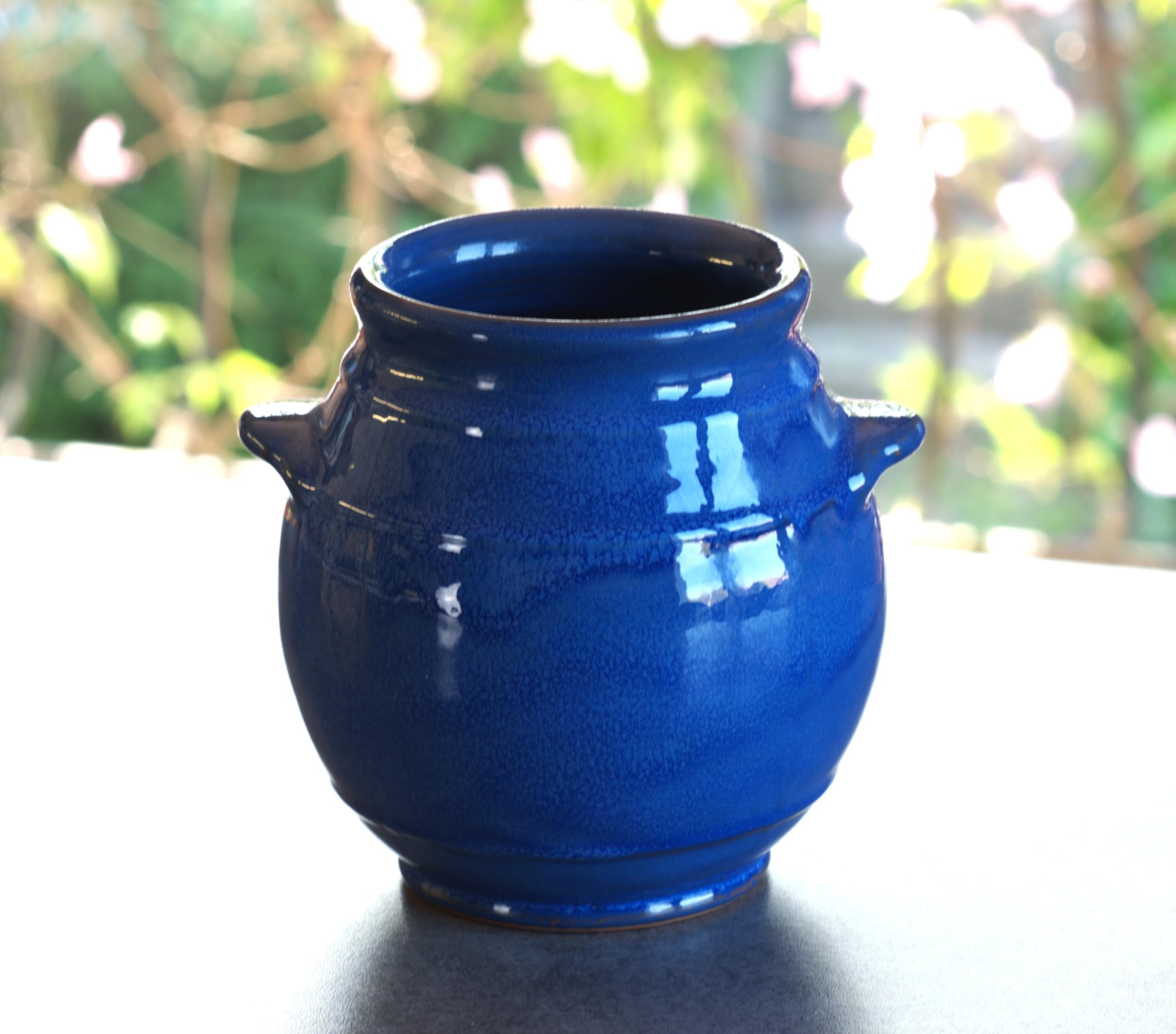 Cleminson Hand-Dipped Ceramic Utensil Jar | Artisan Kitchen Utensil Holder | Made in Spain | Stylish Cutlery Pot Organiser | Rustic Farmhouse Crock for Spoons, Spatulas, Whisks (Blue Pastel)