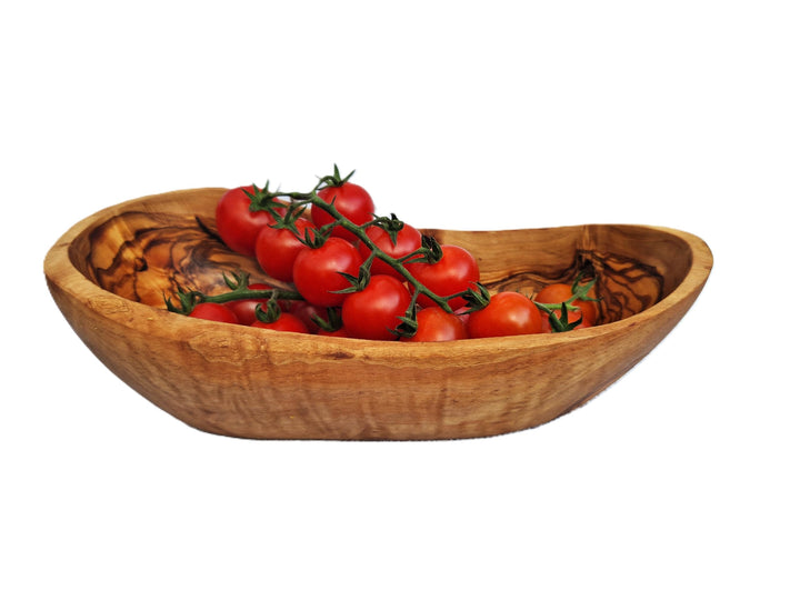Cleminson Hand-Carved Olive Wood Oval Fruit Bowl - Rustic & Unique Design, Natural Grain