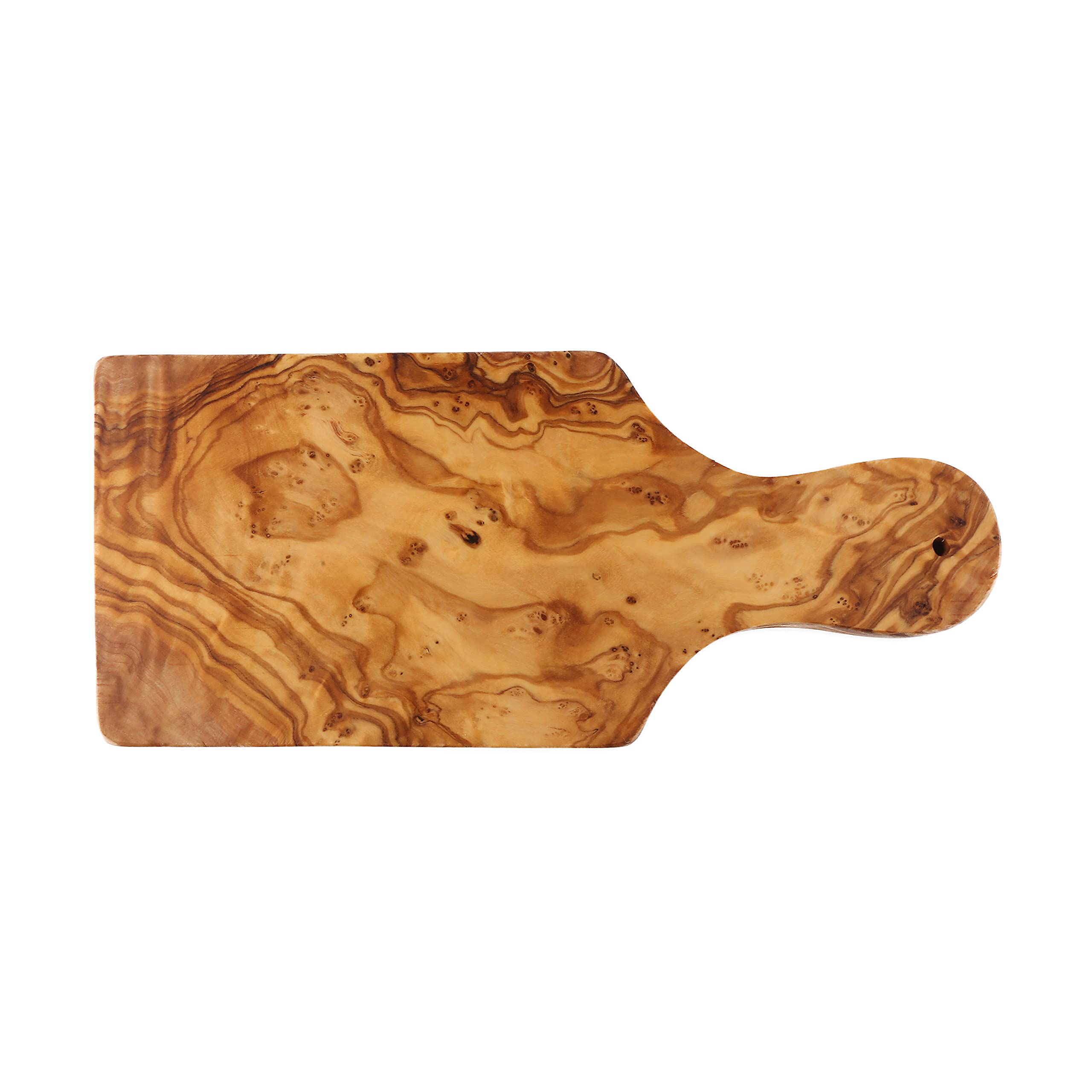 Cleminson 22 x 10 cm Olive Wood Small Board for Cocktail Bar Herbs Garlic Fruit Chopping & Serving Including Handle