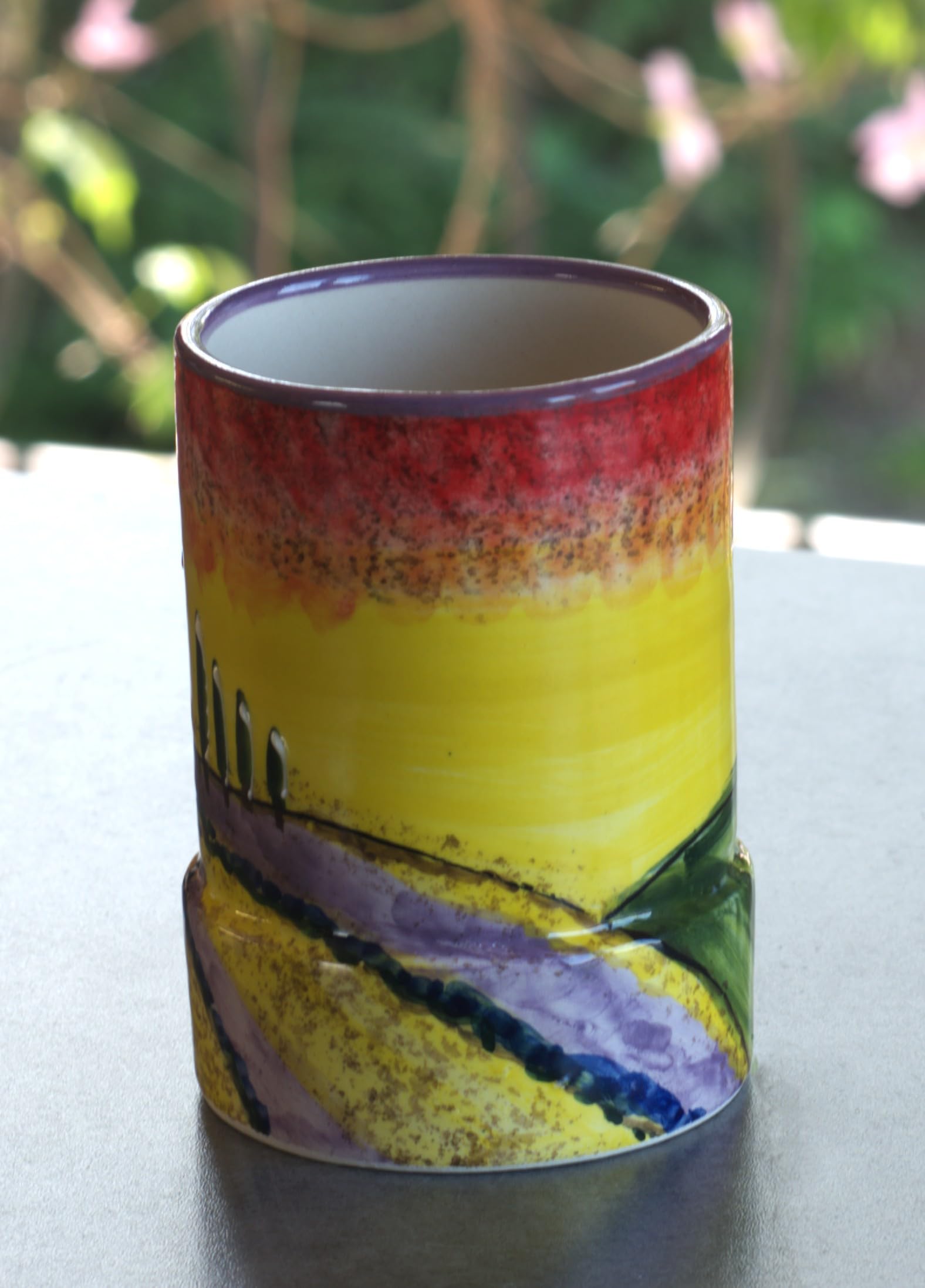Cleminson Hand-Painted Ceramic Utensil Pot | Tuscany or Picasso Theme | Made in Spain | Utensil Holder, Kitchen Decor Storage Organiser Jar for Spoons, Cutlery, Brushes (Tuscan Farmhouse Lilac Theme)