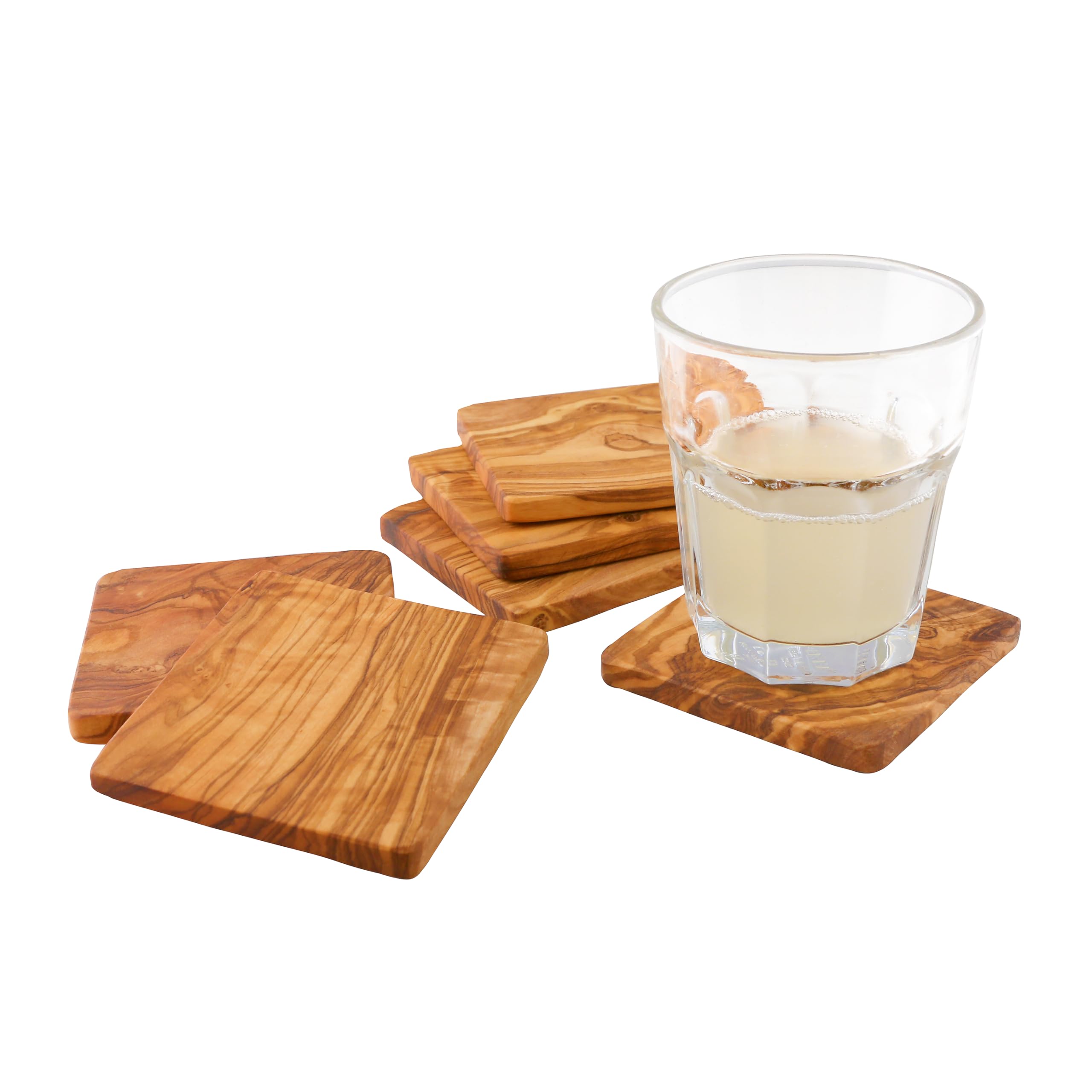 Cleminson Olive Wood 9 cm Square Coasters – Set of 6 | Rustic Mediterranean Living Dining Room