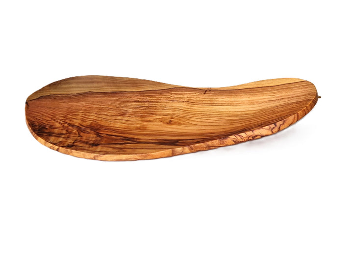 Cleminson Handcrafted Olive Wood Fruit Bowl, Curved Wooden Serving Board