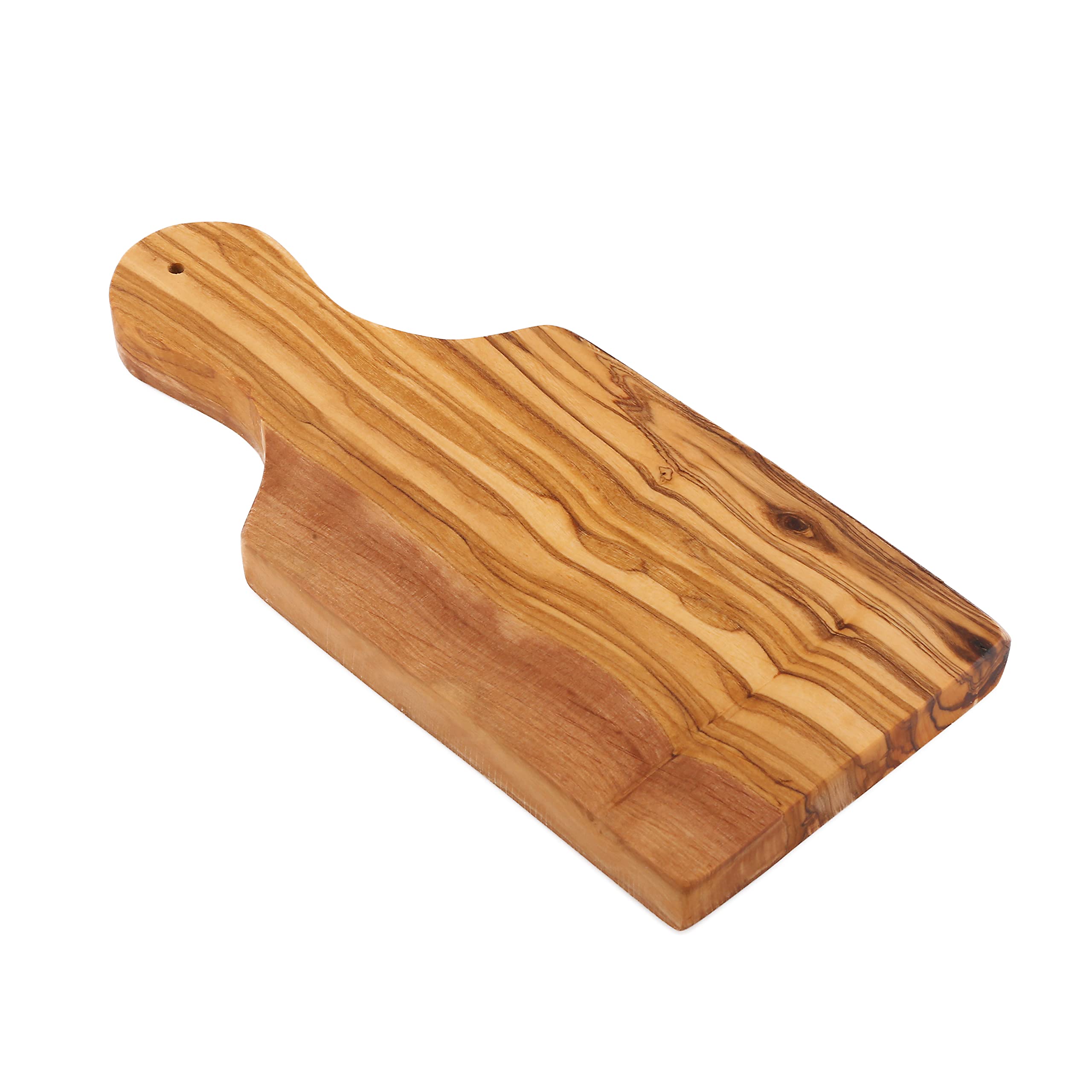 Cleminson 22 x 10 cm Olive Wood Small Board for Cocktail Bar Herbs Garlic Fruit Chopping & Serving Including Handle