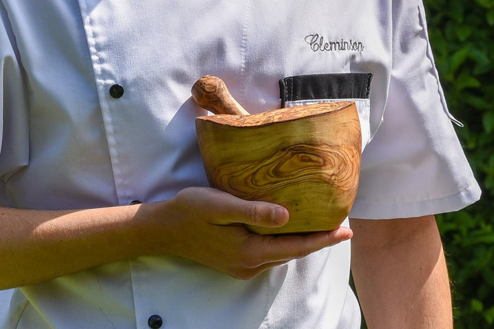 Cleminson Handcrafted Olive Wood Mortar and Pestle Set | Kitchen Essential for Grinding Spices and Herbs
