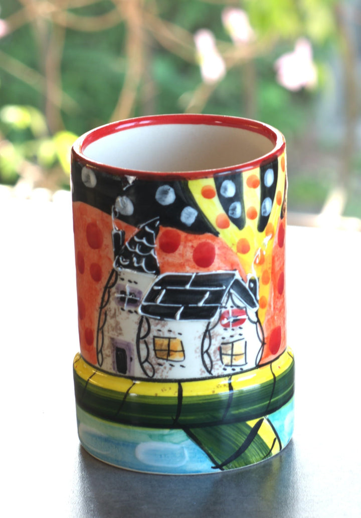 Cleminson Hand-Painted Ceramic Utensil Pot | Tuscany or Picasso Theme | Made in Spain | Utensil Holder, Kitchen Decor Storage Organiser Jar for Spoons, Cutlery, Brushes (Picasso Style House)