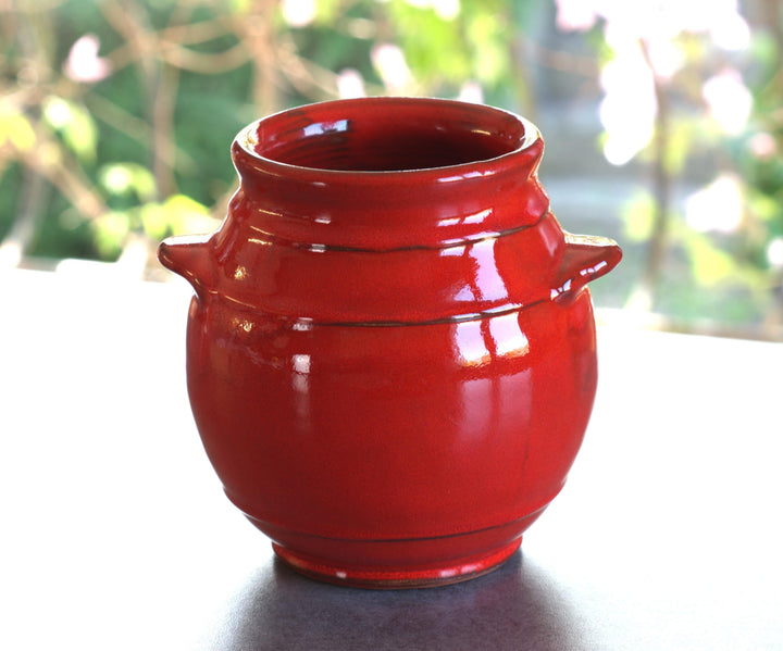 Cleminson Hand-Dipped Ceramic Utensil Jar | Artisan Kitchen Utensil Holder | Made in Spain | Stylish Cutlery Pot Organiser | Rustic Farmhouse Crock for Spoons, Spatulas, Whisks (Red Pastel)