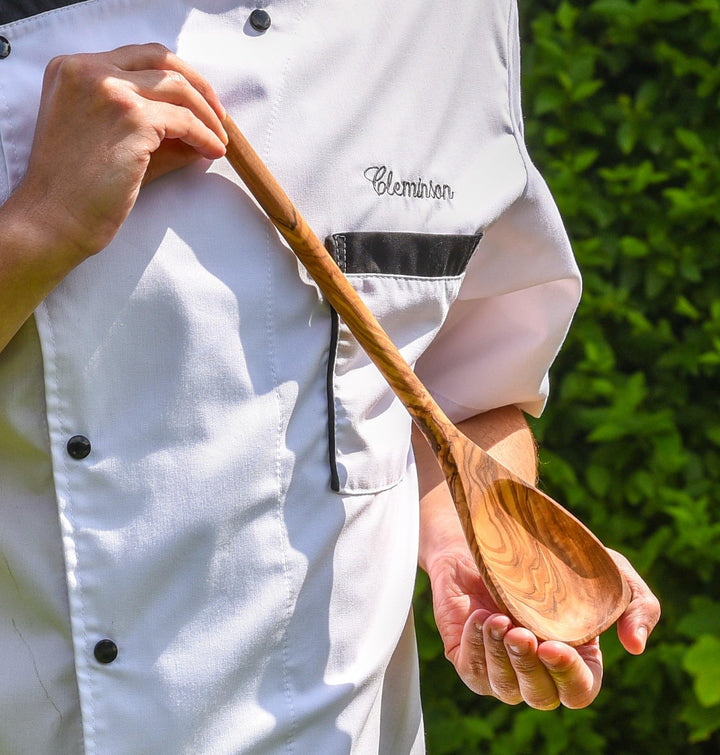 Cleminson® Handcrafted Olive Wood Utensils 3 Pieces Available – Wooden Spatula, Spoon & Sauce Spoon with Corner or 3-Piece Set (Cornered Sauce Spoon)