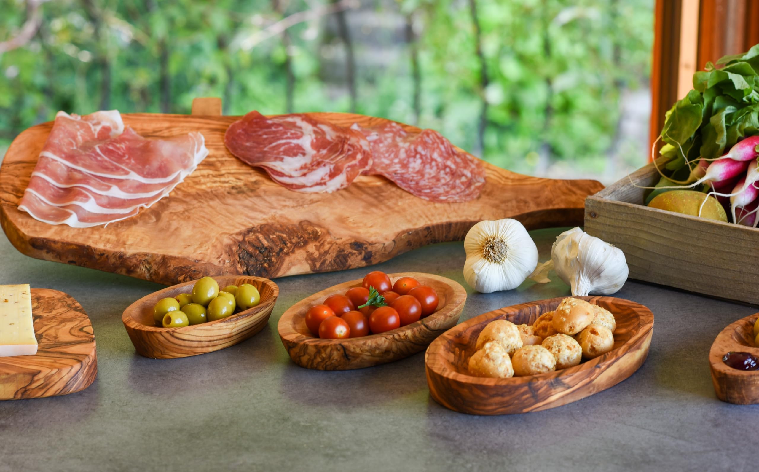 Cleminson 3 Piece Olive Wood Serving Dishes – Stackable Trio for Tapas & Dips | Rustic Wooden Nesting Bowls