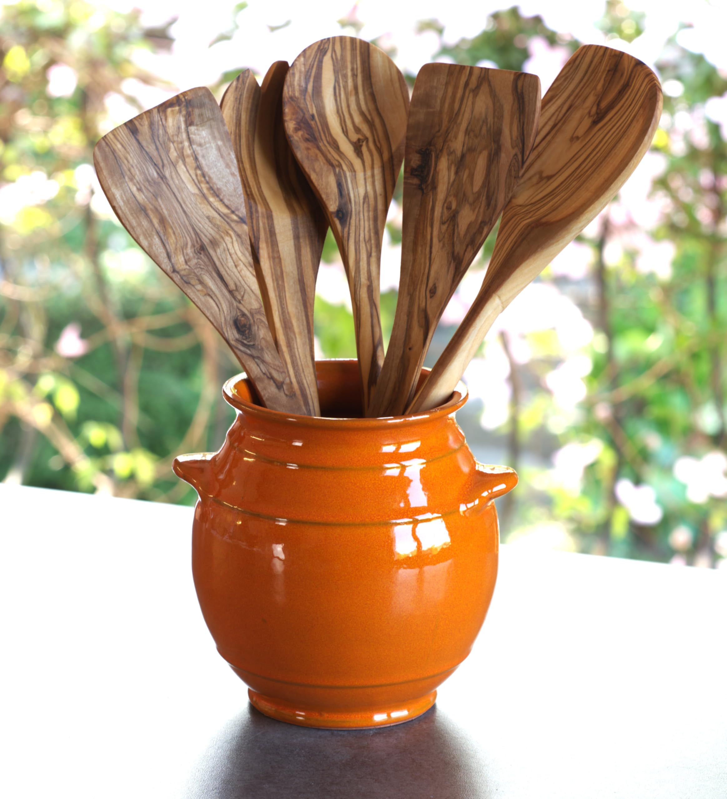 Cleminson Hand-Dipped Ceramic Utensil Jar | Artisan Kitchen Utensil Holder | Made in Spain | Stylish Cutlery Pot Organiser | Rustic Farmhouse Crock for Spoons, Spatulas, Whisks (Orange Pastel)