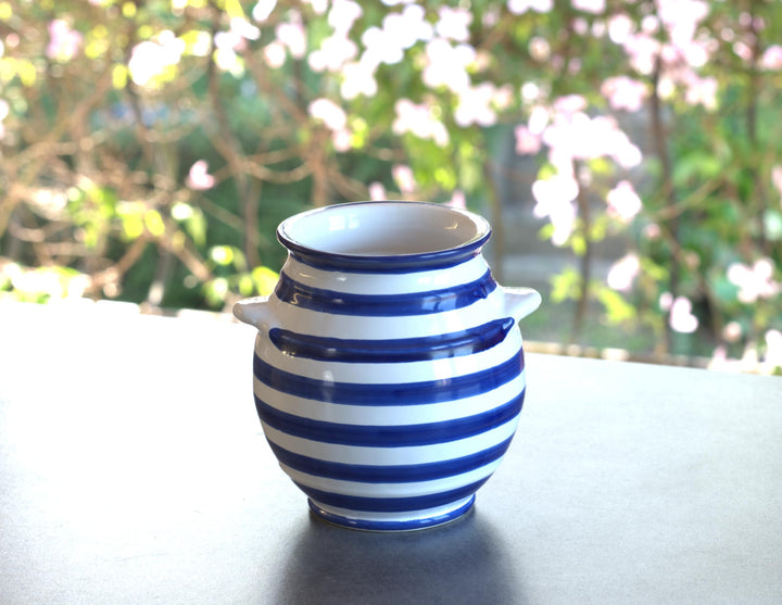 Cleminson Hand-Painted Striped Ceramic Utensil Jar | Artisan Kitchen Utensil Holder | Made in Andalusia, Spain | Stylish Cutlery Pot Organiser | Rustic Farmhouse Crock (Blue)