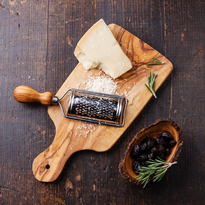 Cleminson 22 x 10 cm Olive Wood Small Board for Cocktail Bar Herbs Garlic Fruit Chopping & Serving Including Handle
