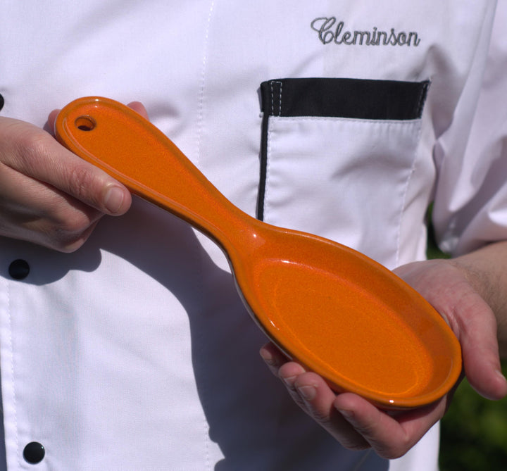 Cleminson Spanish Ceramic Kitchen Spoon Rest – Hand-Dipped and Pastel Style Utensil Holder | 27 cm, Dishwasher Safe, for Tongs, Wooden Spoons, Spatulas | Tea Bag Holder (Orange Pastel)