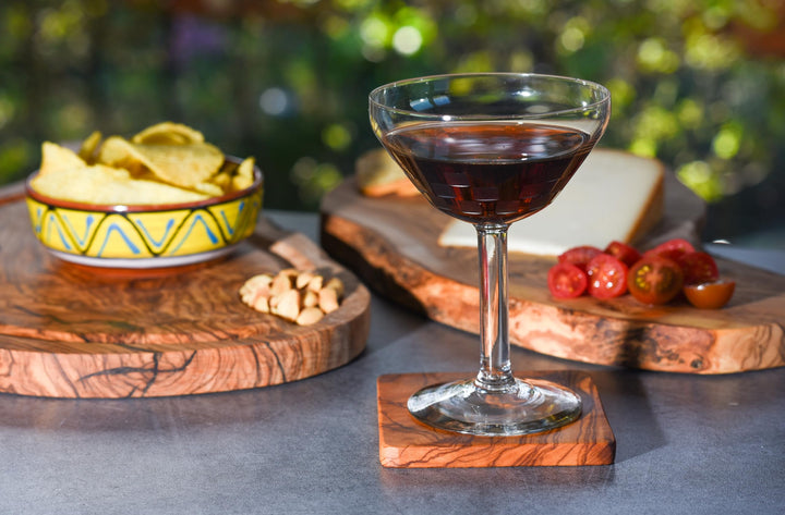 Cleminson Olive Wood 9 cm Square Coasters – Set of 6 | Rustic Mediterranean Living Dining Room