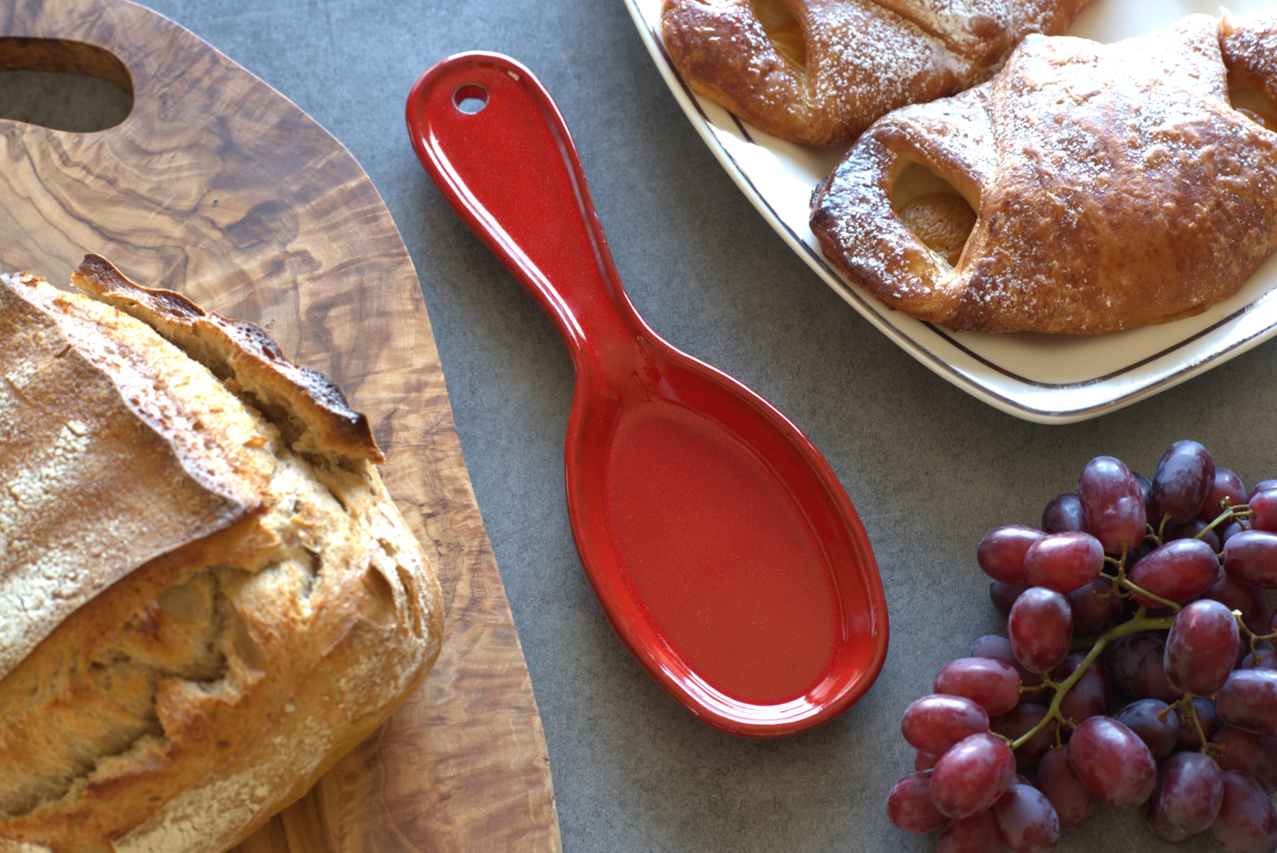Cleminson Spanish Ceramic Kitchen Spoon Rest – Hand-Dipped and Pastel Style Utensil Holder | 27 cm, Dishwasher Safe, for Tongs, Wooden Spoons, Spatulas | Tea Bag Holder (Red Pastel)