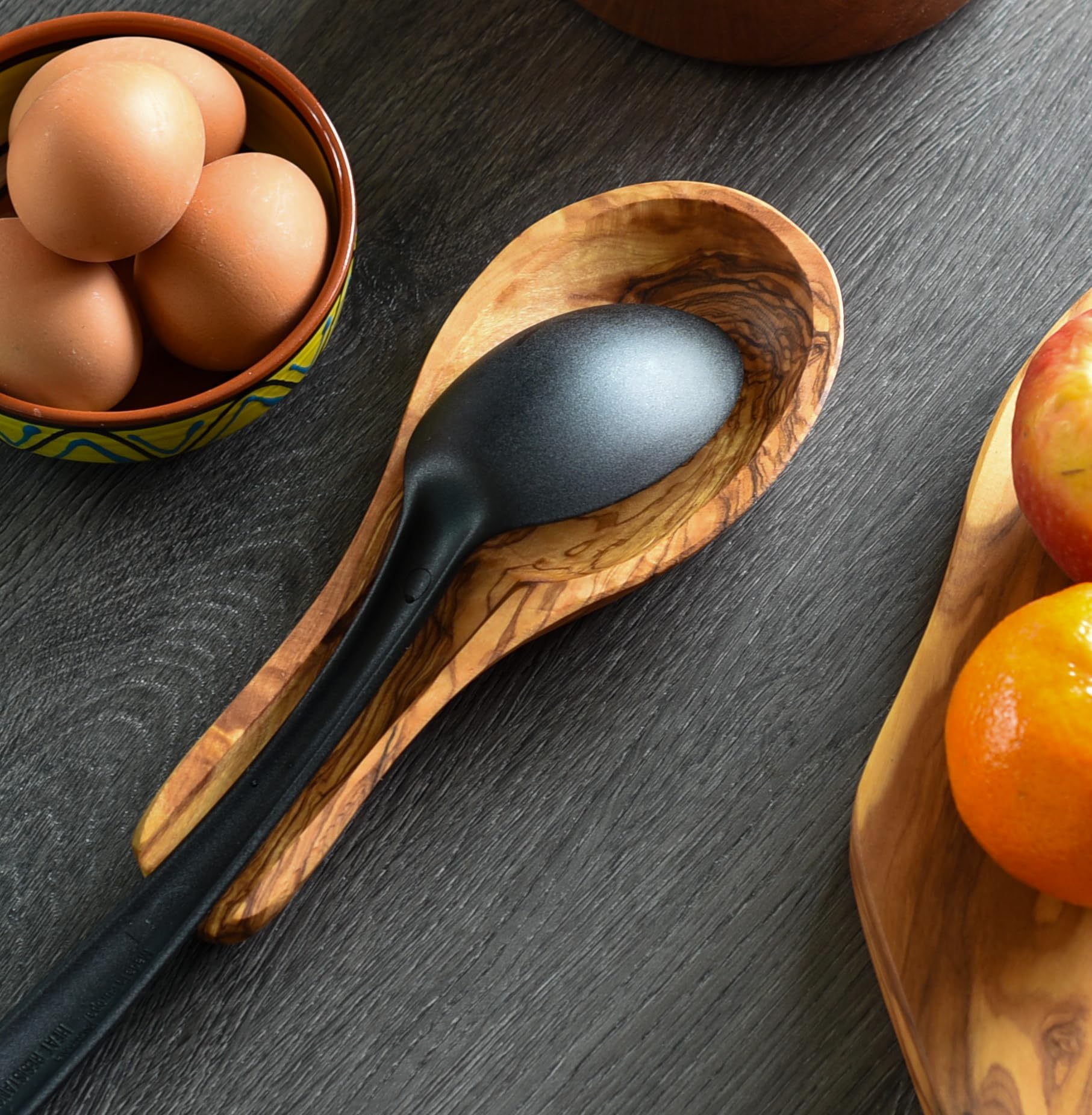 Cleminson Olive Wood Kitchen Spoon Rest, Hand-Carved, 23 x 9 cm, Made in Tunisia