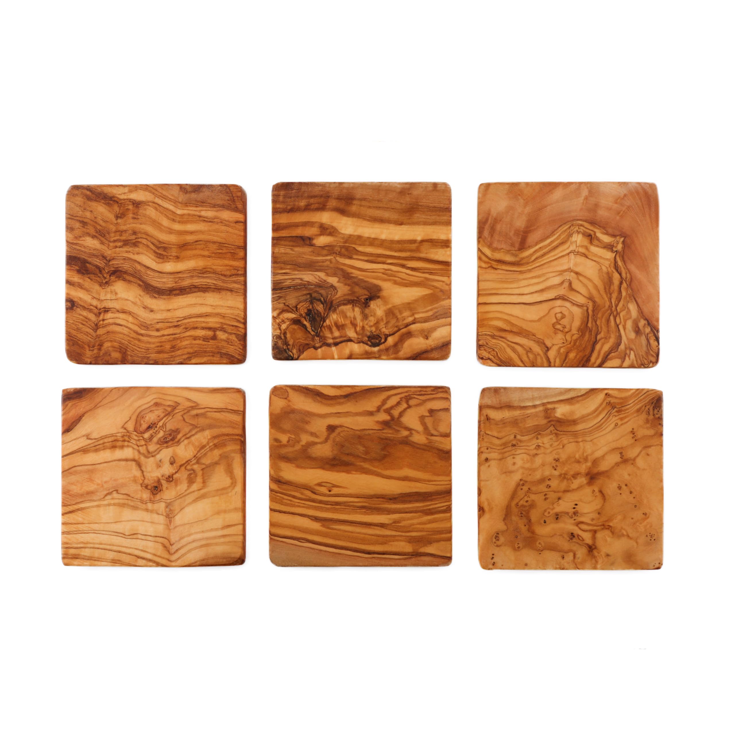 Cleminson Olive Wood 9 cm Square Coasters – Set of 6 | Rustic Mediterranean Living Dining Room