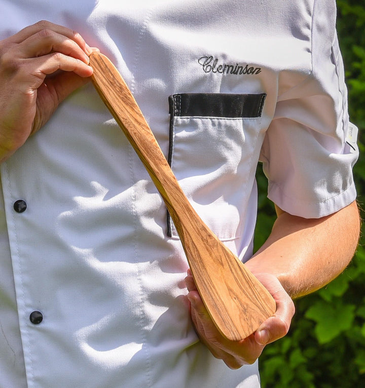 Cleminson Handcrafted Olive Wood Utensils 3 Pieces Available – Wooden Spatula, Spoon & Sauce Spoon with Corner or 3-Piece Set (Spatula)