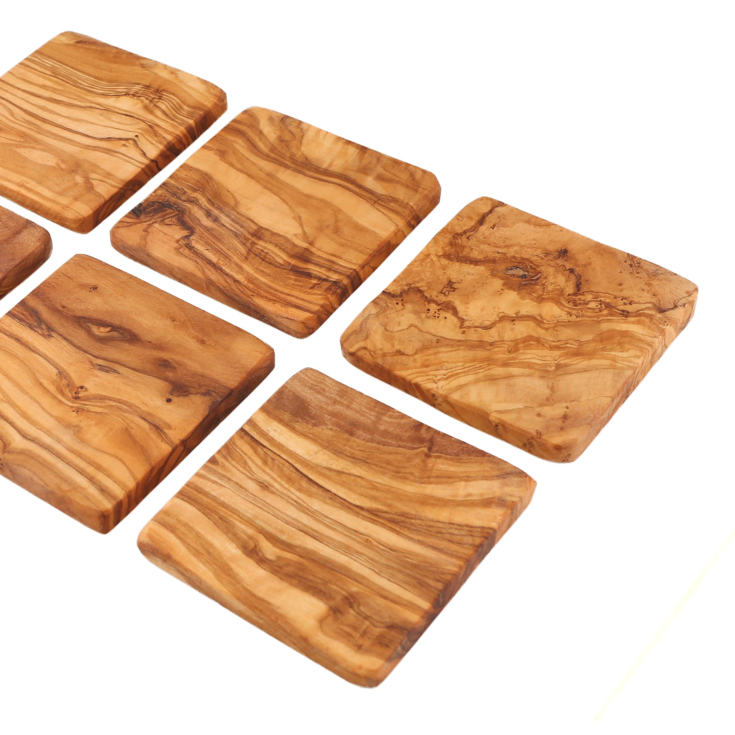 Cleminson Olive Wood 9 cm Square Coasters – Set of 6 | Rustic Mediterranean Living Dining Room