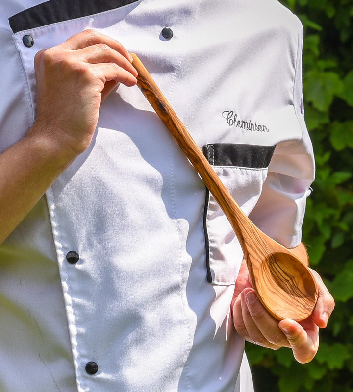 Cleminson Handcrafted Olive Wood Utensils 3 Pieces Available – Wooden Spatula, Spoon & Sauce Spoon with Corner or 3-Piece Set (Spoon)