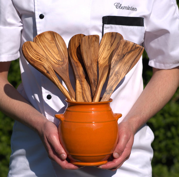 Cleminson Hand-Dipped Ceramic Utensil Jar | Artisan Kitchen Utensil Holder | Made in Spain | Stylish Cutlery Pot Organiser | Rustic Farmhouse Crock for Spoons, Spatulas, Whisks (Orange Pastel)
