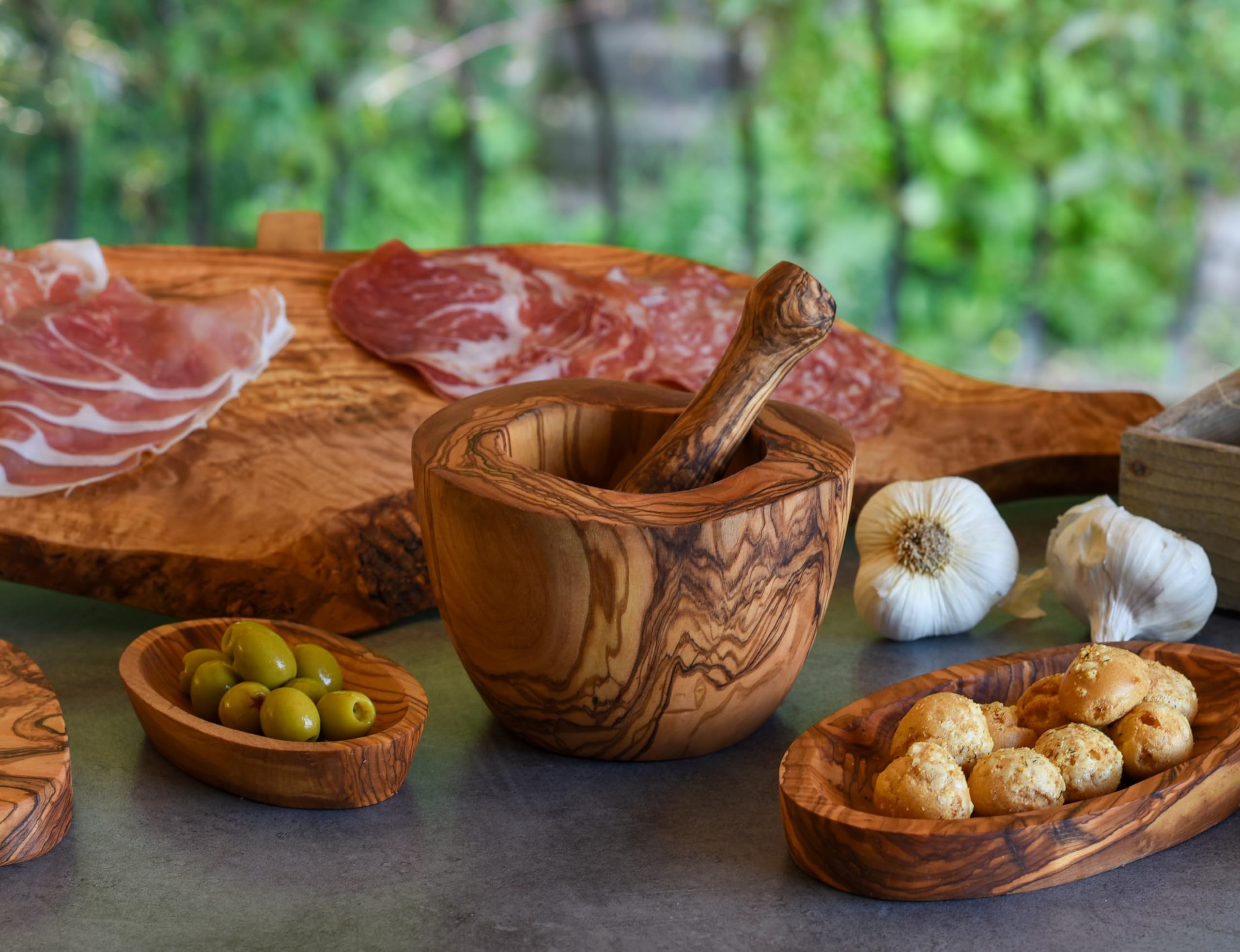 Cleminson Handcrafted Olive Wood Mortar and Pestle Set | Kitchen Essential for Grinding Spices and Herbs