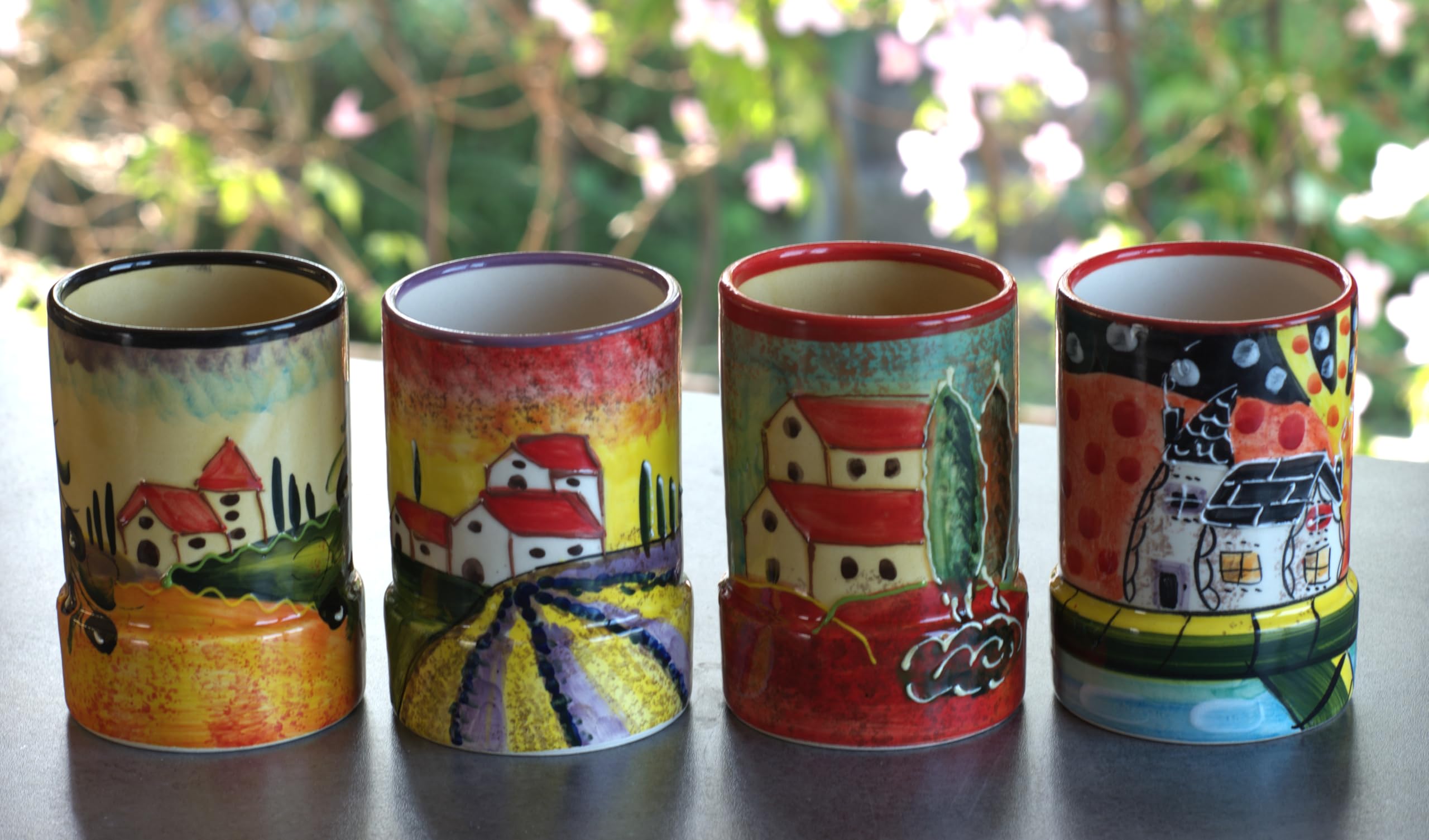 Cleminson Hand-Painted Ceramic Utensil Pot | Tuscany or Picasso Theme | Made in Spain | Utensil Holder, Kitchen Decor Storage Organiser Jar for Spoons, Cutlery, Brushes (Tuscan Farmhouse Black Theme)