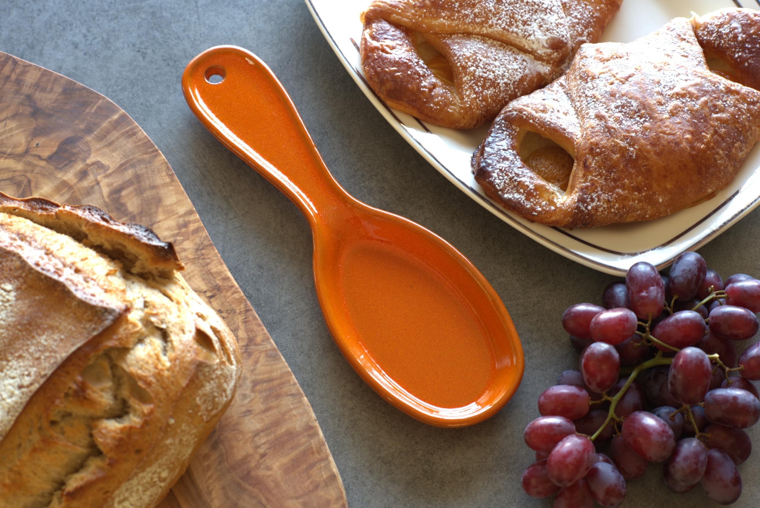 Cleminson Spanish Ceramic Kitchen Spoon Rest – Hand-Dipped and Pastel Style Utensil Holder | 27 cm, Dishwasher Safe, for Tongs, Wooden Spoons, Spatulas | Tea Bag Holder (Orange Pastel)
