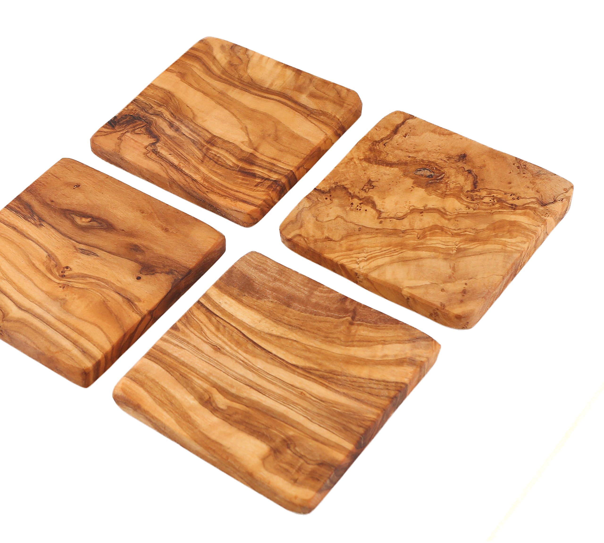 Cleminson Olive Wood 9 cm Square Coasters – Set of 6 or Set of 4 | Rustic Wooden Beautiful Mats for Living or Dining Room (9 x 9 cm, 4, count)