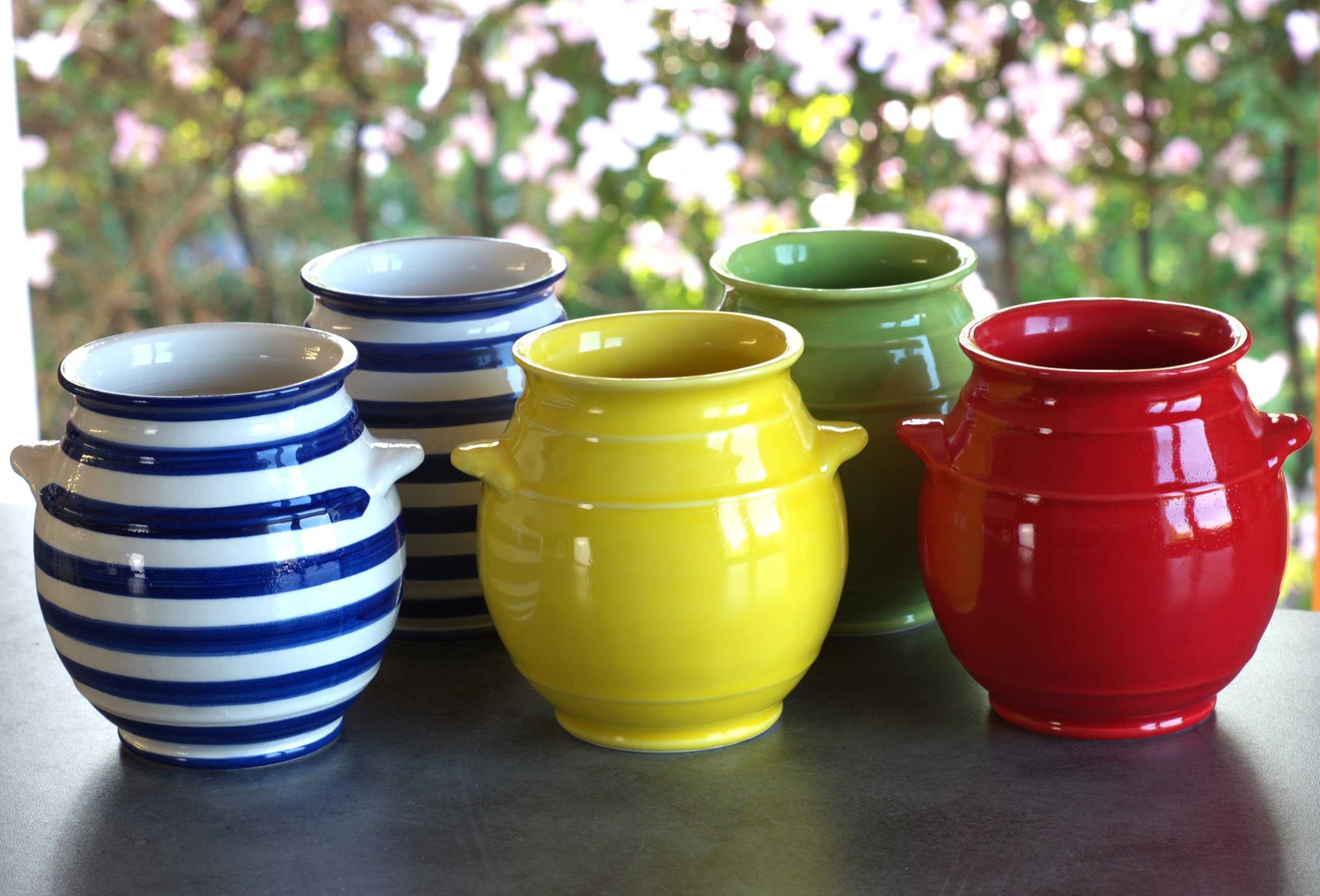 Cleminson Hand-Dipped Ceramic Utensil Jar | Artisan Kitchen Utensil Holder | Made in Spain | Stylish Cutlery Pot Organiser | Rustic Farmhouse Crock for Spoons, Spatulas, Whisks (Red Pastel)